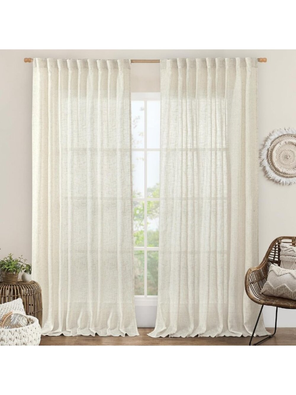 Extra Wide Semi-Sheer Linen Curtains for Bedroom - 84 Inch Length Panels